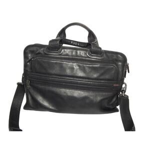 Tumi Briefcase Travel Business Black Leather Luggage w/ Shoulder Strap